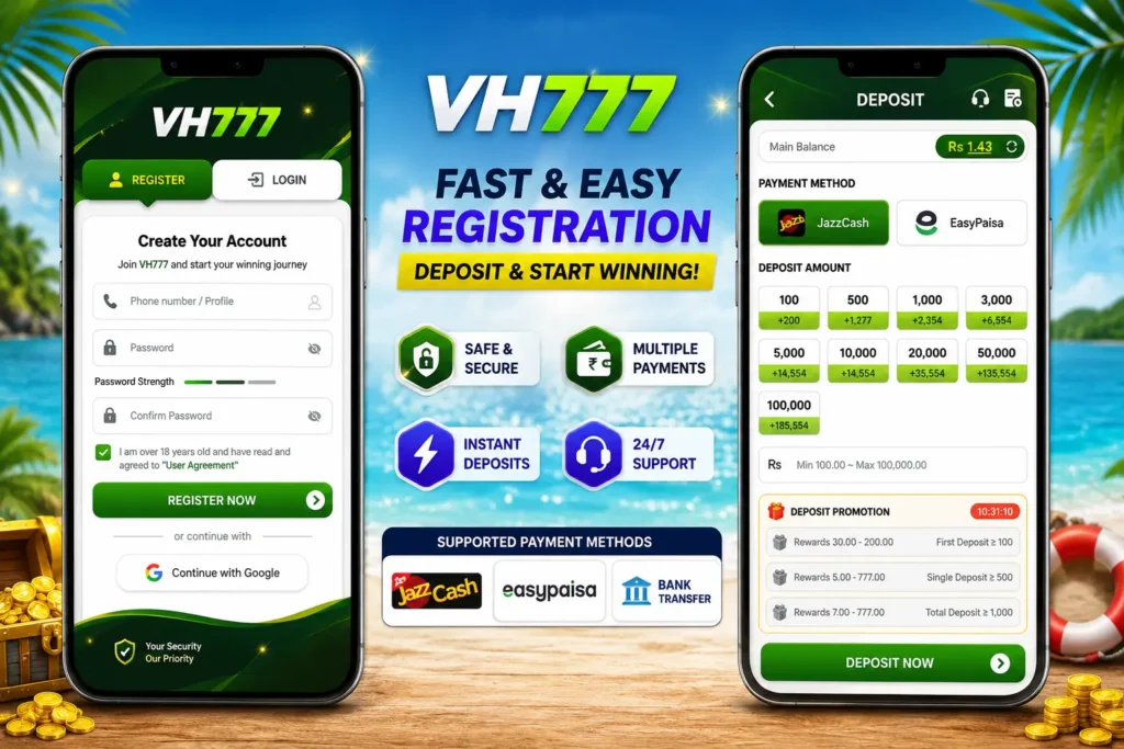 VH777 Game registration and deposit guide with JazzCash and Easypaisa for Pakistani users